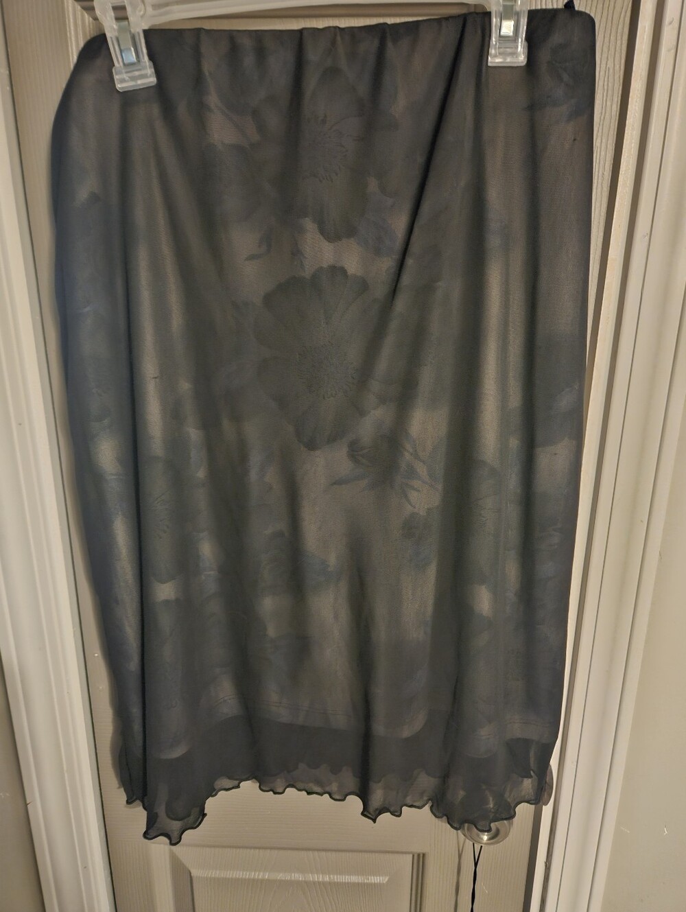 Women's Black Floral Sheer Midi Skirt